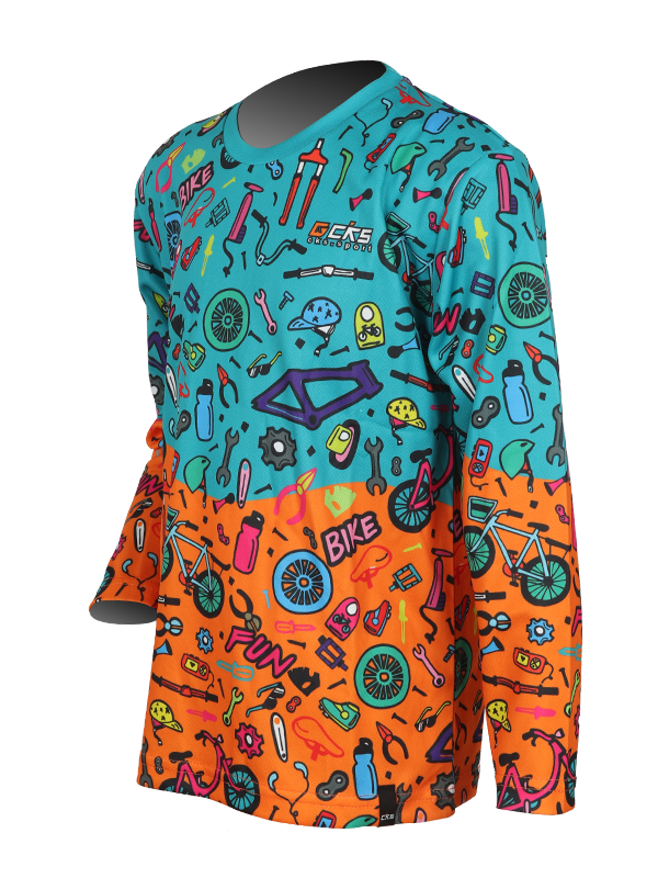 Jersey Anak Lucu Bike Doodle Tosca Orange